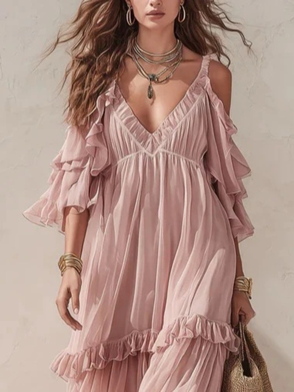 Cold-Shoulder Ruffled Maxi Dress - Picture 2 of 4
